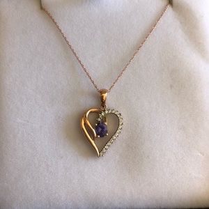 10K gold Diamond Heart and Amethyst Necklace